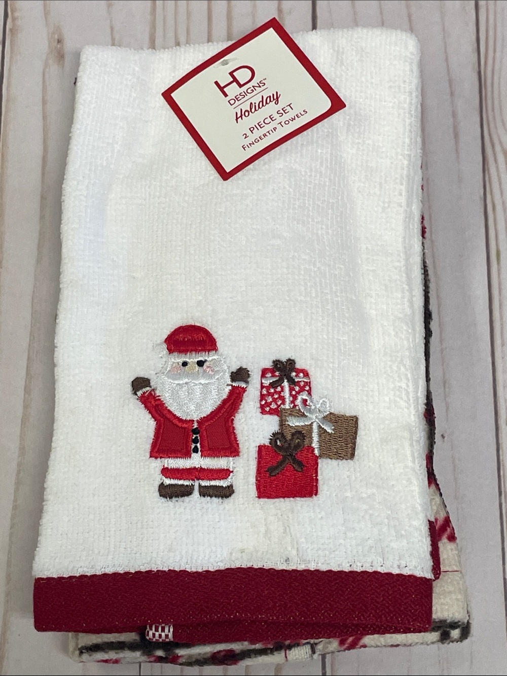 Christmas Red White Santa Claus Set of 2 Fingertip Towels Small Finger Tip NEW